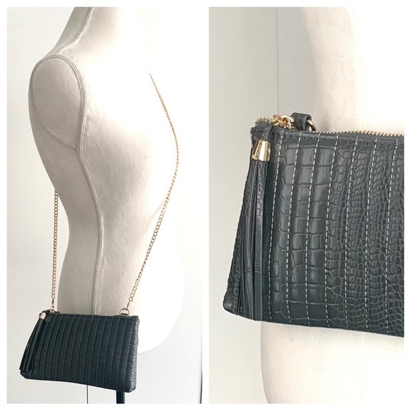 INC Convertible Fanny-Pack- Crossbody Belt Bag Gray Gold Chain Quilted Sz S NWT - Picture 7 of 8
